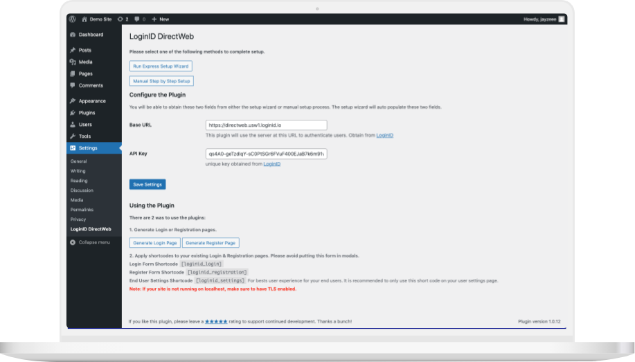 loginid wordpress plugin dashboard screenshot